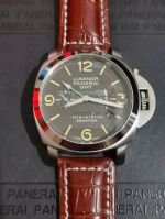 Best Quality Replica Panerai Luminor GMT Black Dial Brown Leather Strap Watch
